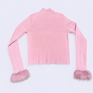 Sweet Rain sweater fuzzy cuffs baby pink ribbed texture mock neck sz L Y2K vibe